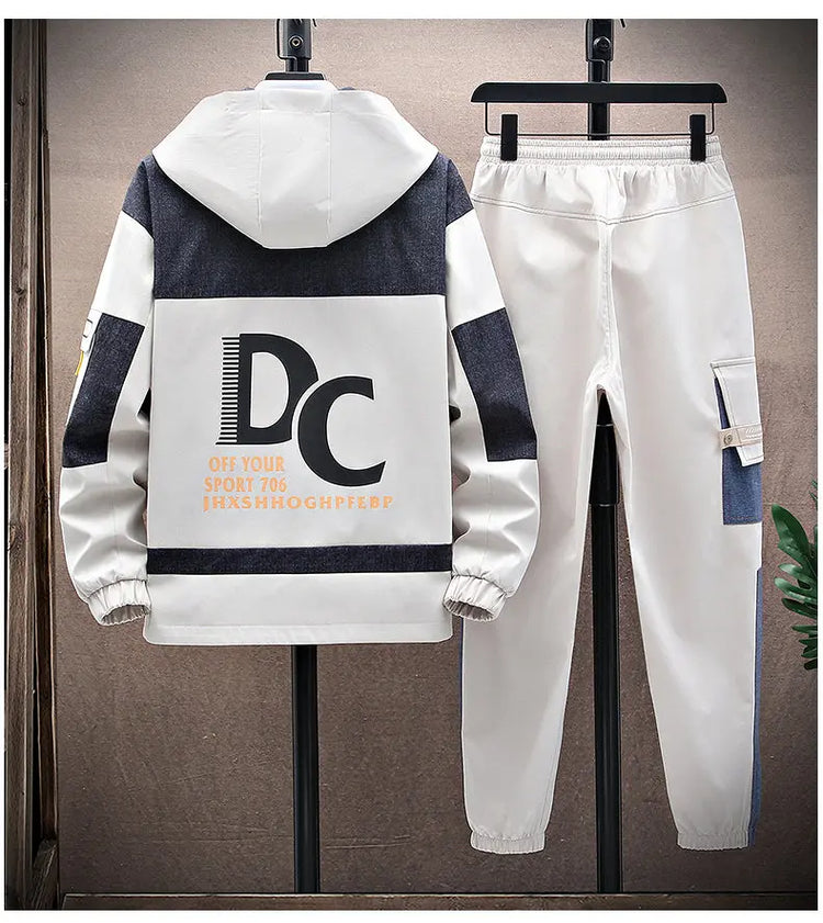 Casual Two Piece Men's Sets Clothing Spring Autumn Hooded Jackets And Pants Tracksuits Youth Street Wear Loose Top Coat & Jogger