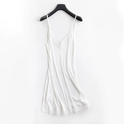 Abbigliamento primavera/autunno da donna 23% seta di gelso naturale allentato scollo a V pizzo slip camicia da notte tinta unita sexy abito base lavorato a maglia