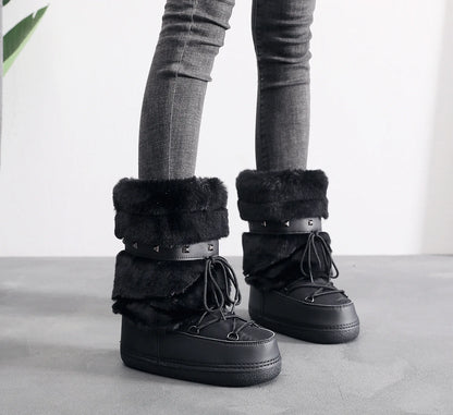 Women's Furry Boots New Warm Skiing Winter Boots Women Space Boots Trendy Ladies Winter Shoes Non-slip Girls Snow Boots
