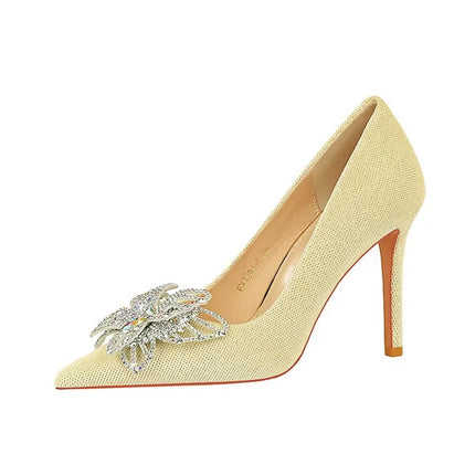 NUOVE Décolleté da donna con strass Tacchi alti a farfalla 10 CM Tacchi a spillo da donna in pelle scamosciata Scarpe da banchetto di lusso Scarpe da sposa di moda