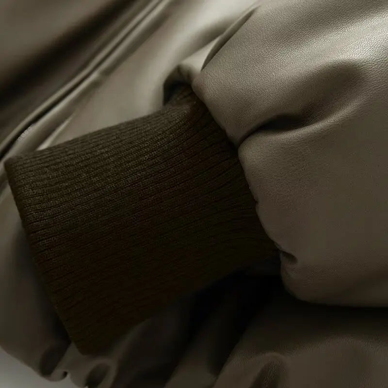 Women Green Leather Cropped Jacket Coat Vintage Streetwear Motorcycle Mustang Jacket 2000s Vintage Warm Thicke Outerwear Autumn