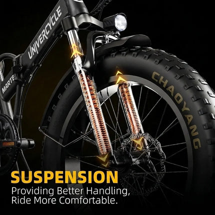 UNIVERCYCLE B3 MARTE Bici elettrica pieghevole, motore 350W potente 25 km/h, 48V 13Ah, doppia sospensione, pneumatici larghi 20×4 pollici Chaoyang, autonomia 45-80 km, per adulti
