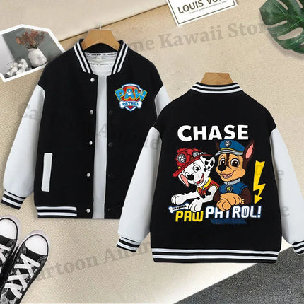 Paw Patrol Black Baseball Uniform for Children Anime Cartoon Cute Sports Jacket Children Autumn Winter Fashion Coat Kids Clothes