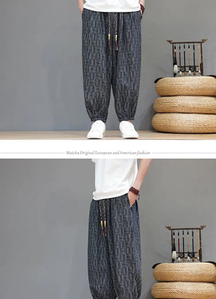 Men's Corduroy Chinese Style Wide Leg Trousers, Lantern Pants, Comfortable and Breathable for Autumn and Winter, Casual Joggers