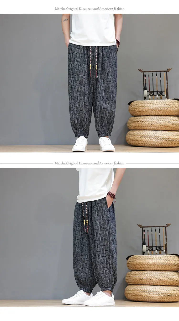 Pantaloni a Gamba Larga Stile Cinese in Corduroy, Pantaloni Lantern da Uomo, Comodi e Traspiranti per Autunno e Inverno, Jogger Casual