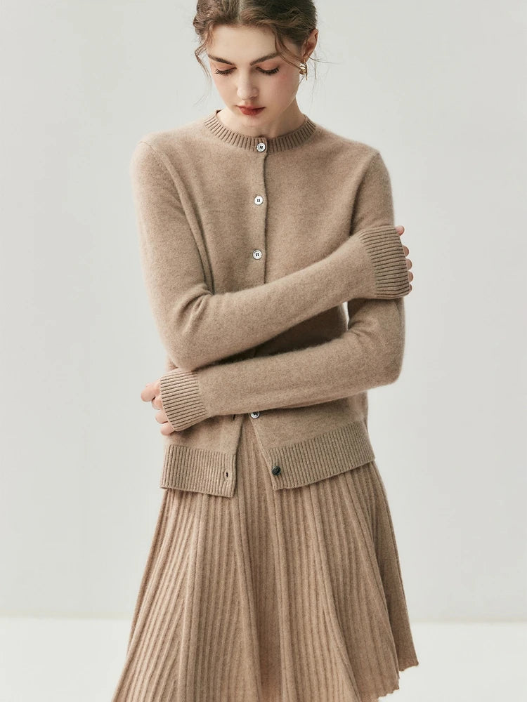 CHICUU Women's A-line Pleated Skirt 100% Cashmere Knit Mini Skirt Autumn Winter Preppy Style Above Knee Skirt Cashmere Knitwear PlatiNum