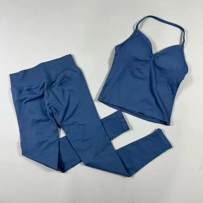 Yoga 2pcs Impact Gym Set Women Backless Tank Tops High Waist Scrunch Seamless Shorts Fitness Clothes Activewear Workout Sets