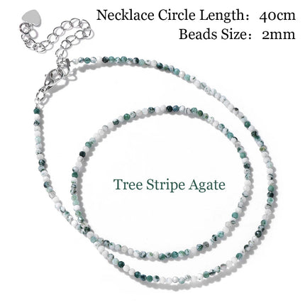 Mini Stone Beaded Necklace 2mm Faceted Natural Agat Quartzs Necklaces Female Fashion Party Choker for Women Girls Jewelry Gift PlatiNum