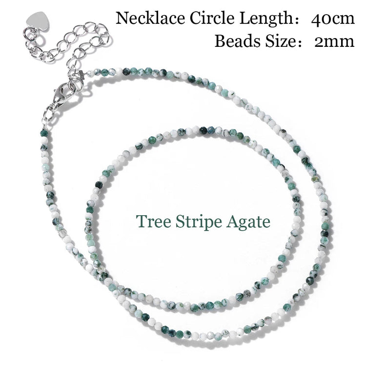 Mini Stone Beaded Necklace 2mm Faceted Natural Agat Quartzs Necklaces Female Fashion Party Choker for Women Girls Jewelry Gift PlatiNum