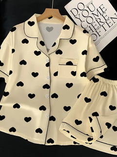 Pigiama da donna in due pezzi a maniche lunghe, leggero, di lusso, di alto valore, amore, seta ghiacciata, sensazione di freschezza, primavera ed estate