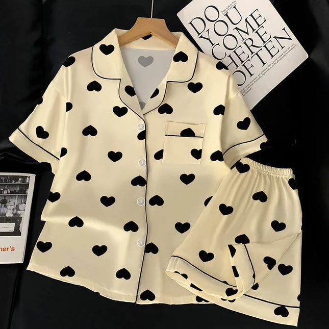 Pigiama da donna in due pezzi a maniche lunghe, leggero, di lusso, di alto valore, amore, seta ghiacciata, sensazione di freschezza, primavera ed estate
