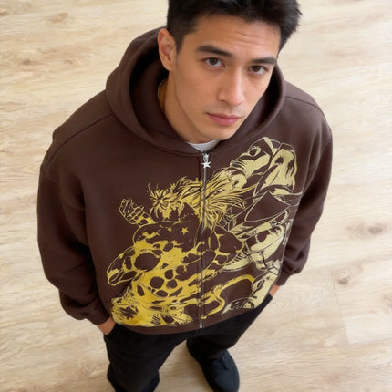 Jojo Bizarre Adventure Star Design Hoodies Women Men Zip Anime Hoodie Harajuku Streetwear Sweatshirt Y2k Men Clothing