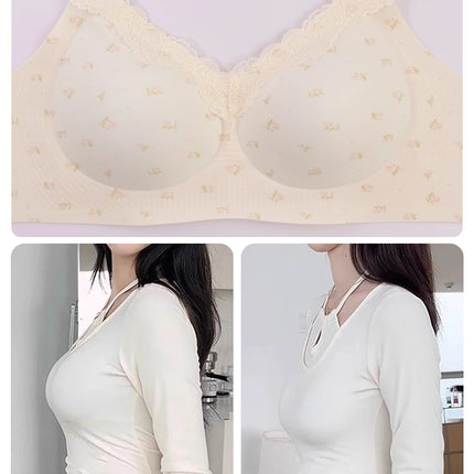 FallSweet French Floral Wireless Push Up Bra for Women Sweet Lace Bralette with Small Breasts Anti-sagging Brassiere Lingerie