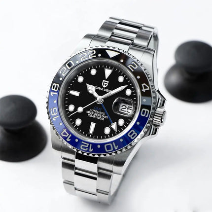 PAGANI DESIGN Pepsi GMT Orologio automatico da uomo 100M impermeabile quadrante nero luminoso cinturino Jubilee in acciaio inossidabile orologi da polso meccanici sportivi di lusso per uomo PD-1662 Relojes Hombres+Confezione