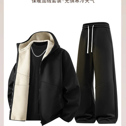 Men's Sweatshirt Set Fleece Jacket Sweatpants 2 Piece Hooded Oversize 6XL 7XL 8XL Tracksuit Winter Warm Zip Outfit Thick Thermal