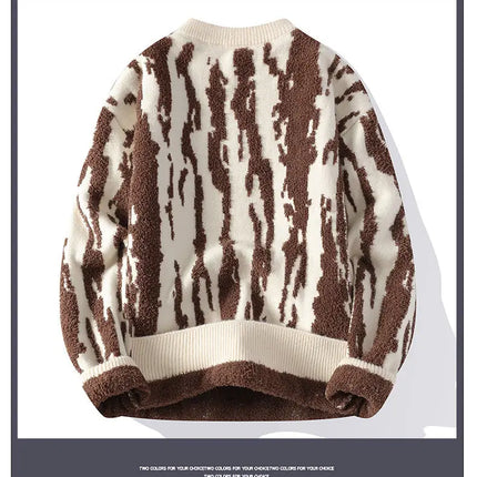 Harajuku Sweater Men's Y2K Knitted Printing Sweater Men's Wool Pullover Men's Retro Knitted Color Block Tops