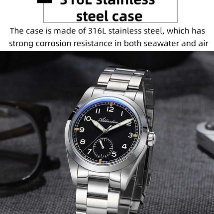ADDIESDIVE 36mm Men Quartz VH60 Watch AD2099 BGW9 Luminous Bubble Mirror Pot Cover Glass 10Bar Waterproof Stainless Steel Watch