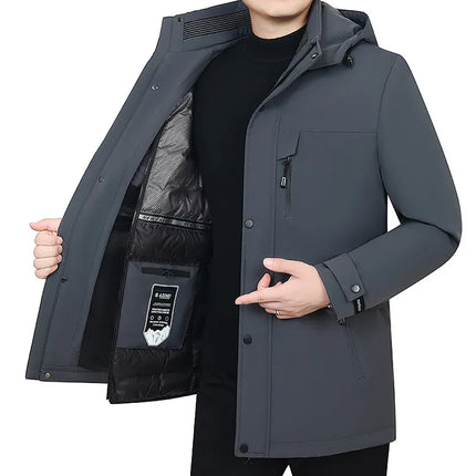 Men's Detachable Liner & Hat Puffer Coats Business Casual Hooded White Duck Down Jackets 2026 Winter Outwear Windproof Top Parka