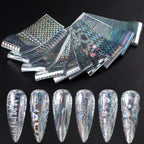 10pcs Holographic Chrome Silver Nail Art Foil Transfer Stickers Irridescent Rainbow Geometric Aurora Laser Nail Foils Decoration 2028