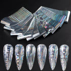 10pcs Holographic Chrome Silver Nail Art Foil Transfer Stickers Irridescent Rainbow Geometric Aurora Laser Nail Foils Decoration 2028