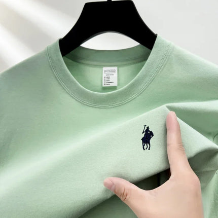 Men's Round Neck Short Sleeve 100% Pure Cotton T-shirt Hot Sale Luxury Brand Summer Exquisite Embroidery Pony Breathable Top