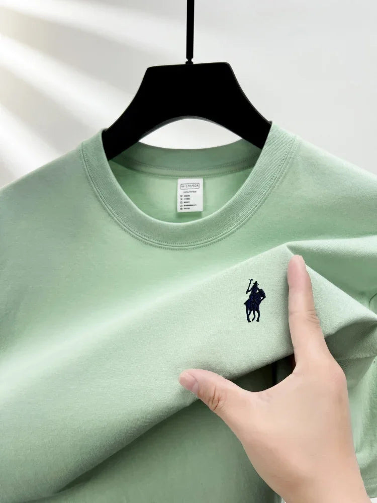 T-shirt da uomo girocollo manica corta in puro cotone 100% vendita calda marchio di lusso estate squisito ricamo pony top traspirante