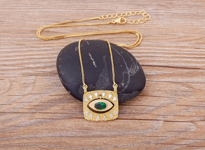 AIBEF Nuovo design creativo Zircone dorato Turco Evil Eye Collana con ciondolo quadrato Collana da donna Hip Hop Street Jewelry Party Regalo fortunato