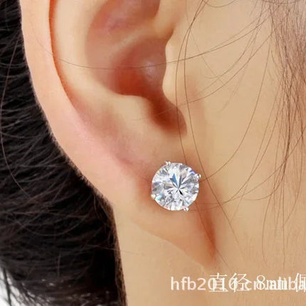 925 Sterling Silver Classic Fashion 4mm 5mm 6mm 7mm 8mm Five Claws Zircon Stud Earrings For Women Men Gift Oorbellen PlatiNum