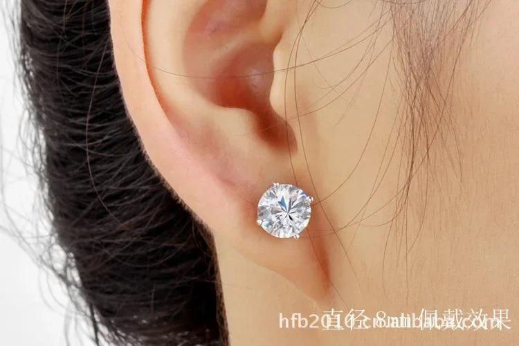 925 Sterling Silver Classic Fashion 4mm 5mm 6mm 7mm 8mm Five Claws Zircon Stud Earrings For Women Men Gift Oorbellen PlatiNum