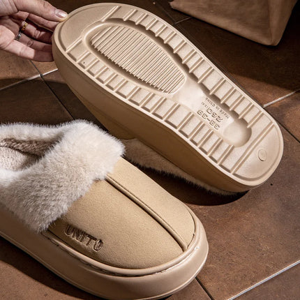 Comwarm Winter Furry Women's Slippers Anti-slip Indoor Slides Thick Sole Cotton Slides Fuzzy Cozy Warm Outdoor Women's Slippers