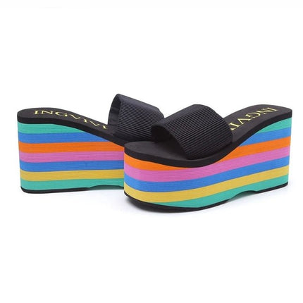 Infradito arcobaleno Sandali da spiaggia da donna Cinturino smerigliato estivo Pantofole con zeppa super alta Pantuflas estivi da donna - platinumshop