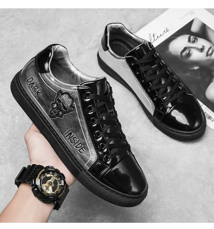 Men Casual Shoes Patent Leather Flats Skate Men Cool Driving Shoes Male Walking Shoes Sneakers Dress Trend the Latest Leisure