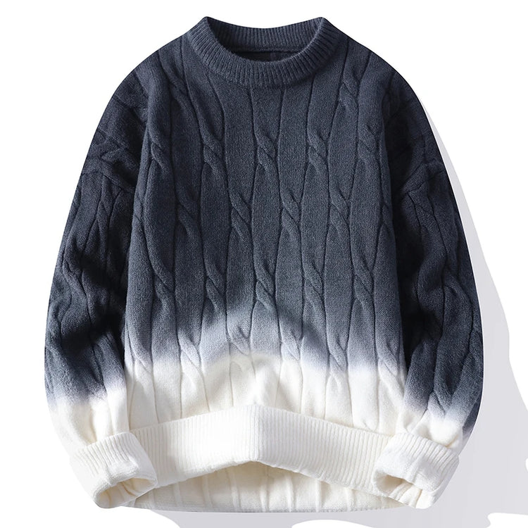 New Trendy Autumn and Winter Jacquard Pattern Pullover Sweater Casual Round Neck Color-Blocking Knit Men's Pullover