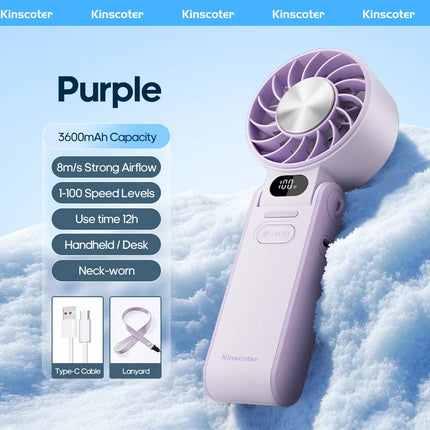Ventilatore Portatile ad Alta Velocità con Raffreddamento Rapido, Ricaricabile 3600mAh, 100 Velocità Regolabili, Mini Ventilatore Pieghevole Turbo e Cordino