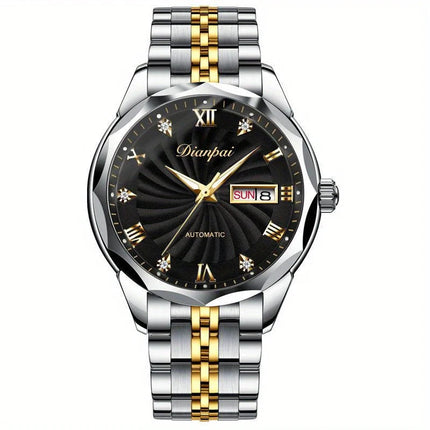 Dianpai Orologio meccanico automatico con cinturino luminoso in acciaio inossidabile, orologio nazionale da uomo alla moda. platinumshop