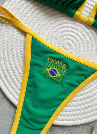 Costume da Bagno Bikini Brasiliano Ricamato a Contrasto con Patchwork per Donna - Set Estivo da Spiaggia platinumshop