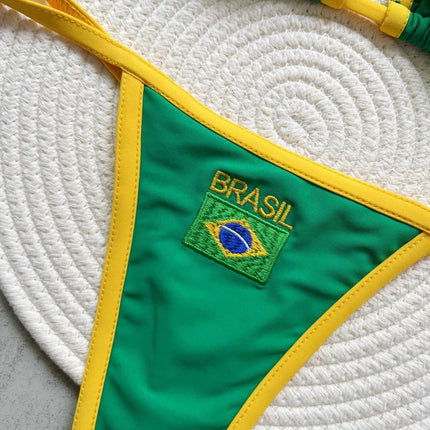Costume da Bagno Bikini Brasiliano Ricamato a Contrasto con Patchwork per Donna - Set Estivo da Spiaggia platinumshop