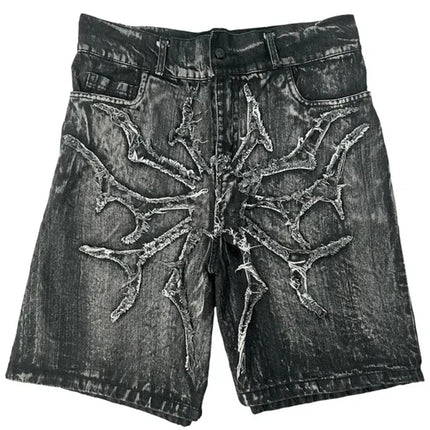 Pantaloncini Larghi Unisex Stile Gotico Retrò Y2K, Jeans Phantom con Ricamo a Ragno, Streetwear Hip Hop