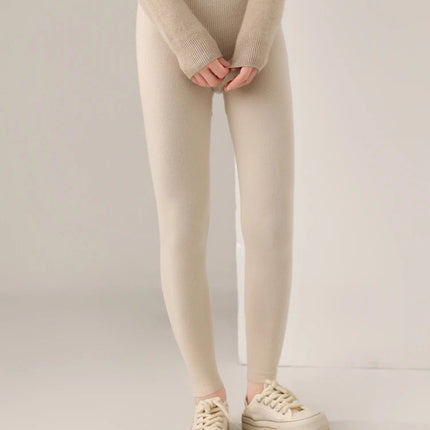 Women's Wool Leggings Slim Warm Autumn Winter High Waisted Elastic Tight Pants 100% Merino Wool Knitted Skin-friendly Leggings PlatiNum