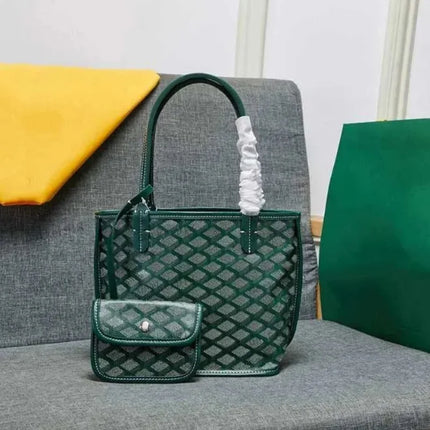Borsa da Shopping in Vera Pelle di Alta Qualità per Donna, 20cm, Set di 2 Pezzi con Piccolo Portamonete