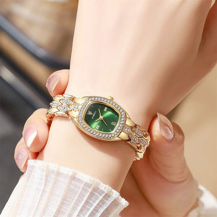 Orologio al quarzo moda donna placcato oro di lusso Semplice cinturino con fibbia di qualità per orologio da lavoro in acciaio inossidabile a forma di botte di Roma platinumshop