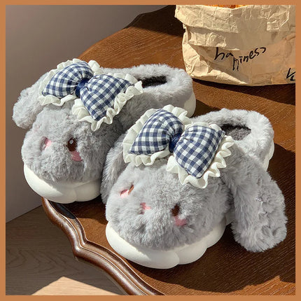 2026 New Women's Cotton Bow Bunny Slippers Winter Indoor Home Warm Household Wool Cotton Shoes Women Wear Indoor Winte