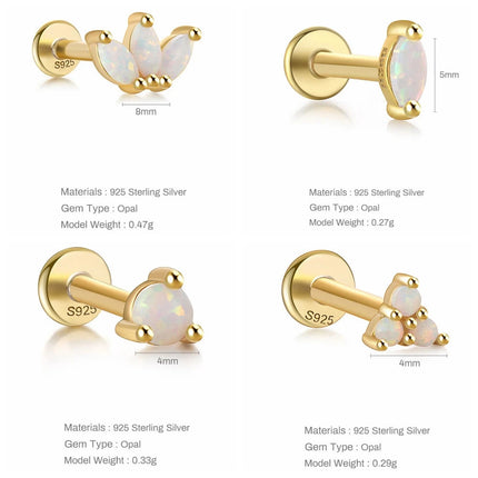 CANNER 1PC 925 Sterling Silver Exquisite Crown Opal Piercing Earring for Women Ear Studs Cartilage Earring Body Jewelry Gift PlatiNum