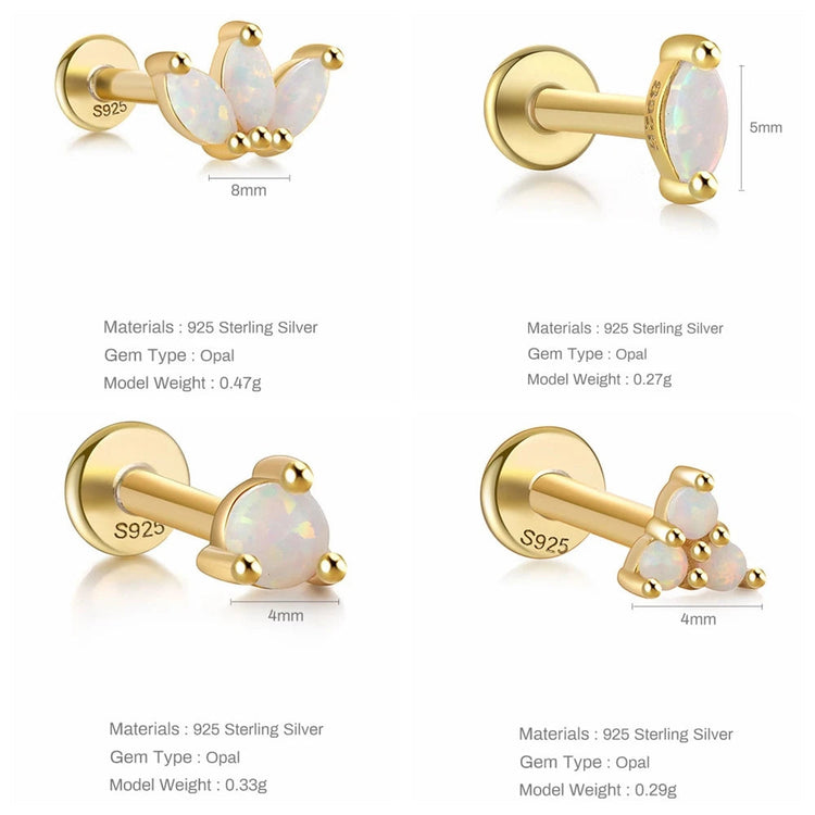 CANNER 1PC 925 Sterling Silver Exquisite Crown Opal Piercing Earring for Women Ear Studs Cartilage Earring Body Jewelry Gift PlatiNum
