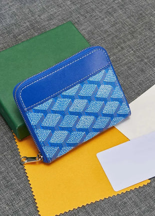 Portafoglio Quadrato Mini in Vera Pelle alla Moda per Uomo e Donna, Chiusura con Cerniera, Portatile, per Carte di Credito e Monete