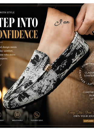 Mocassini stampati alla moda per uomo, scarpe basse estive traspiranti, scarpe casual da uomo, comode scarpe da guida antiscivolo, scarpe slip-on da uomo