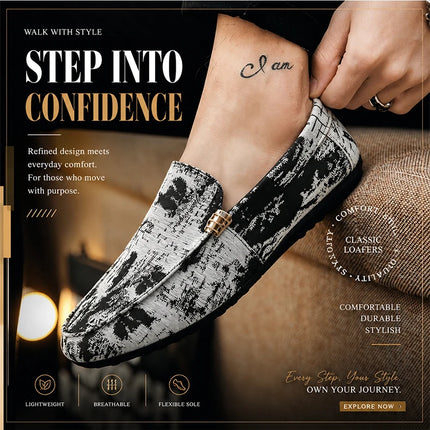Mocassini stampati alla moda per uomo, scarpe basse estive traspiranti, scarpe casual da uomo, comode scarpe da guida antiscivolo, scarpe slip-on da uomo