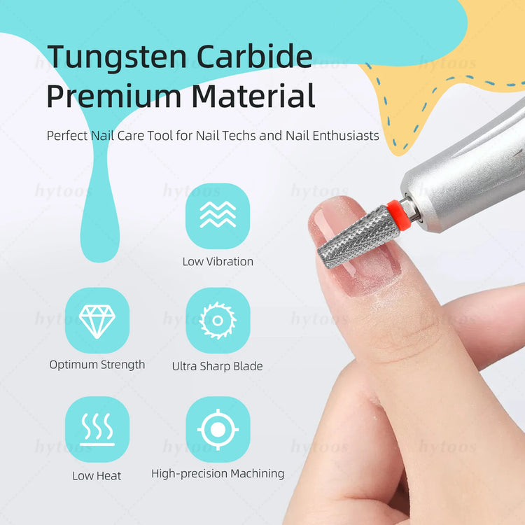 HYTOOS Tapered 5 in 1 Nail Drill Bit Cross Teeth Carbide Nail Bits Remove Gel Electric File Drills Machine Manicure Accessories