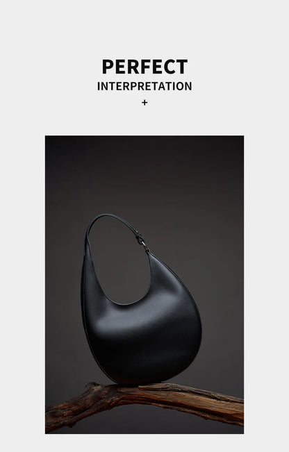 2025 New Genuine Leather Women Half Moon Bag Shoulder Ladies Luxury Underarm bag Commuter Shopping Handbag Bag For Women Gift