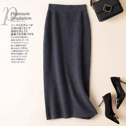 Women'S Winter Wool Skirt Knitted Hip Hugging Skirt Mid Length High Waist Large Thickened Slit One-Step Skirt Ropa Para Mujer PlatiNum